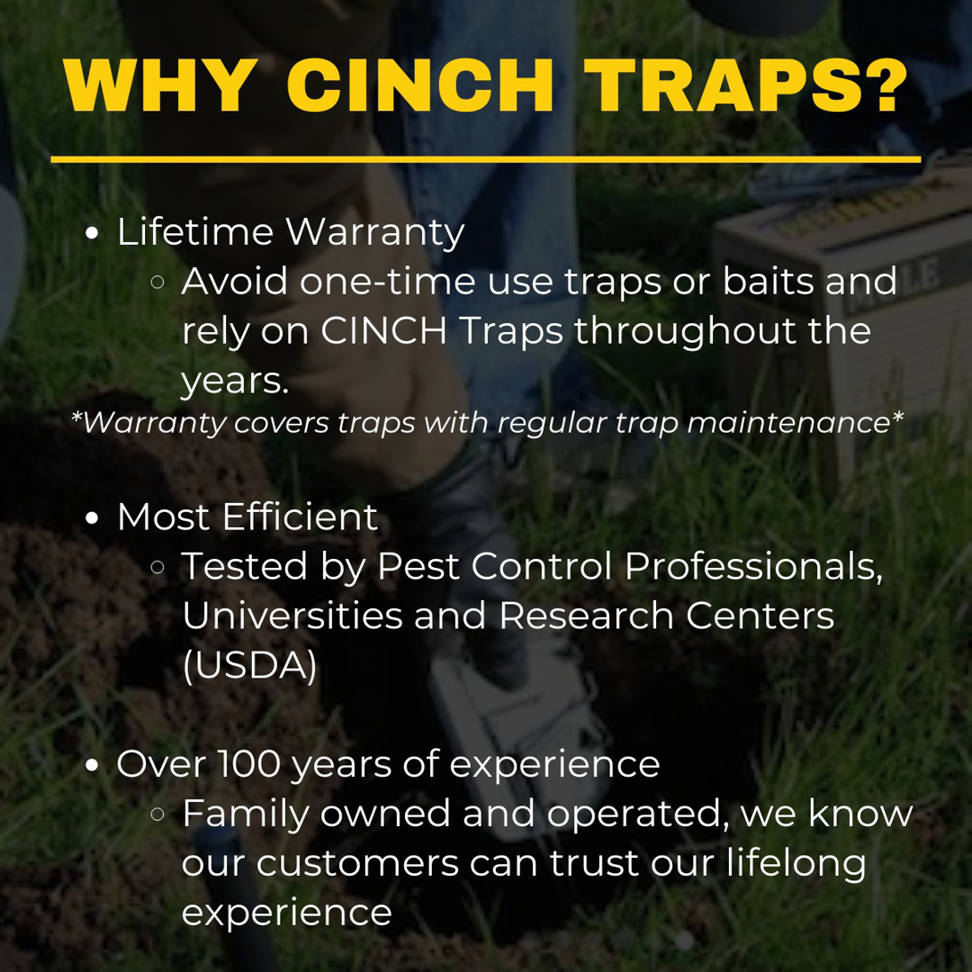 A gloved hand digging a hole in the ground to install a mole trap, demonstrating Cinch Traps pest control work in Beaverton, OR.