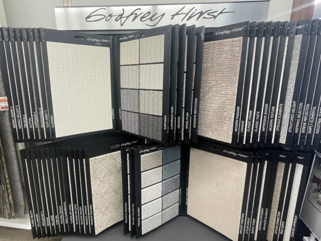 Godfrey Hirst carpet samples showcasing different textures and patterns at Carpet Center Huron SD in Huron, SD.
