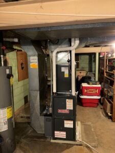 A new Goodman furnace installation in a residential basement by Nordic Air Heating & Cooling in West Allis, WI.