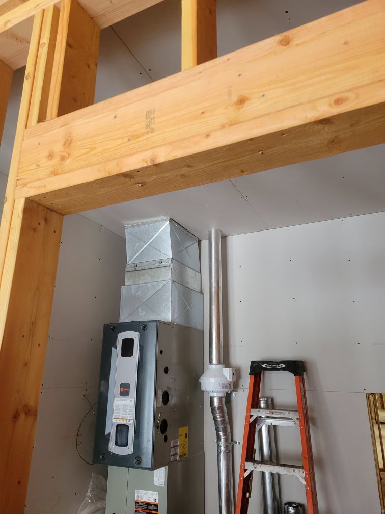 A Goodman furnace installation with new ductwork and venting by AP HVAC in Ridgewood, NY.
