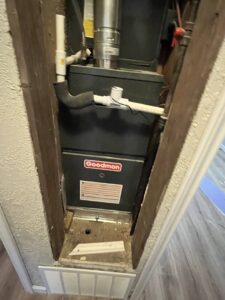 A Goodman indoor furnace or air handler unit installation by Call The Doc Air Doctor Heating, Air Conditioning and Plumbing in Richardson, TX.