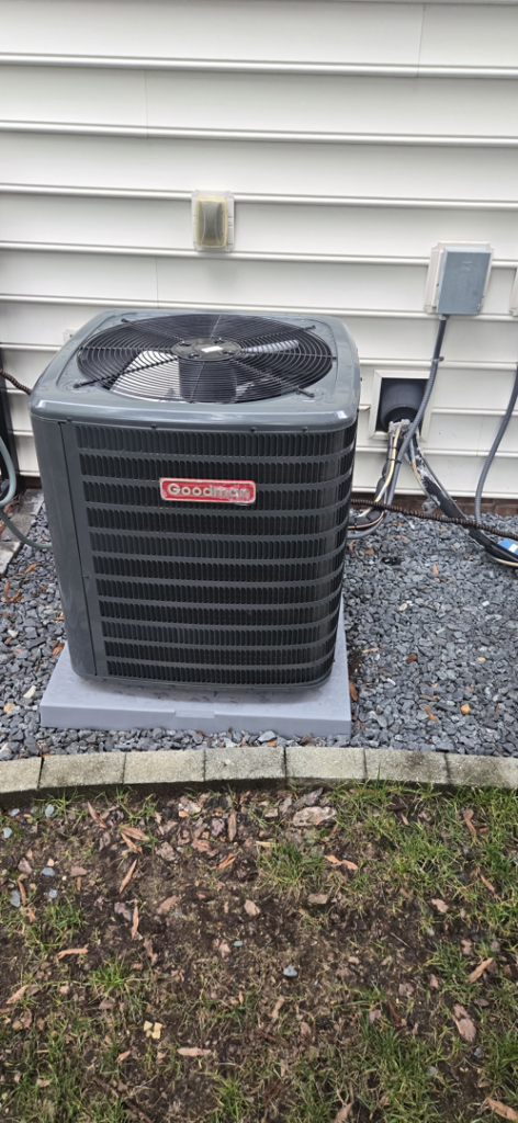 A Goodman residential outdoor AC unit installed by Seven 2 Seven Mechanical LLC in Concord, NC.