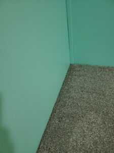 Newly installed gray carpet in a residential room, showcasing quality work by Prestige Flooring in Auburn, AL.