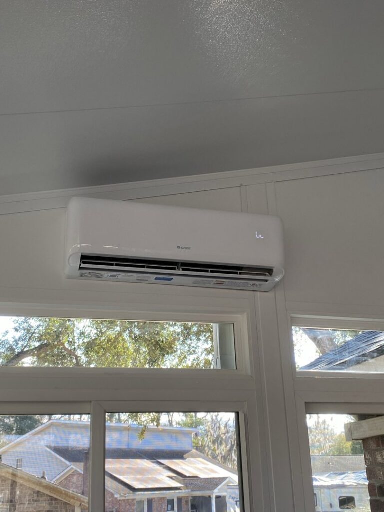 A Gree mini-split indoor unit professionally installed on a wall by Reasonable Air, LLC in Summerville, SC.