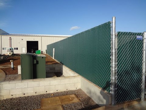 A green chain-link fence with privacy slats installed by David's Fencing Inc. in Waipahu, HI.