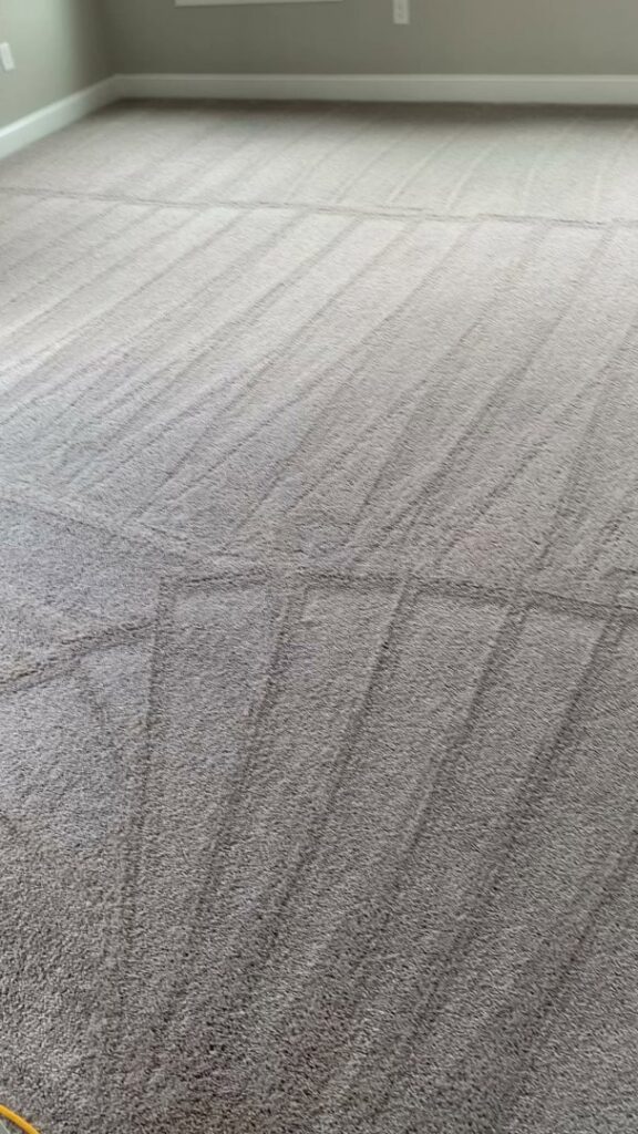 A grey carpet with visible cleaning stripes after professional service by Floor Medics in Huntsville, AL