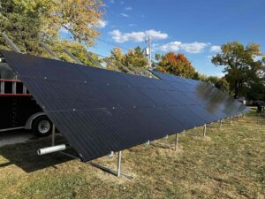 A ground-mounted solar panel installation by Three Rivers Electric in Fort Wayne, IN.