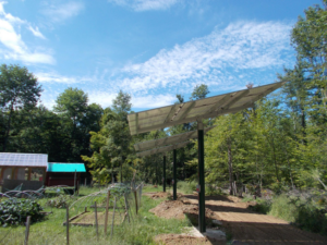Ground-mounted solar panels installed by Metruk's Electrical Contracting, Inc. under a blue sky in Underhill, VT.