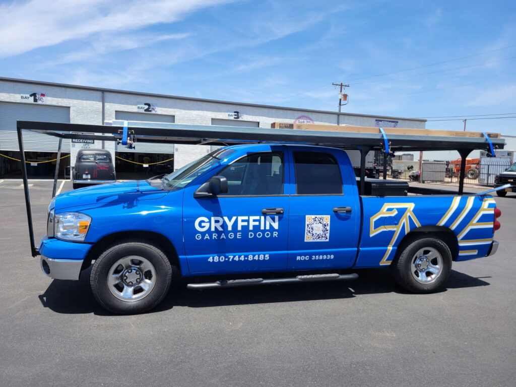 A branded Gryffin Garage Door service truck ready for a job in Chandler, AZ