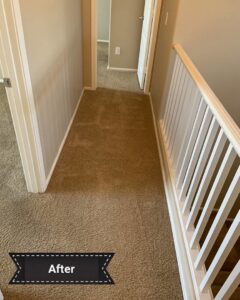 A clean hallway carpet after professional cleaning by Evolution Carpet Cleaning in Fresno, CA