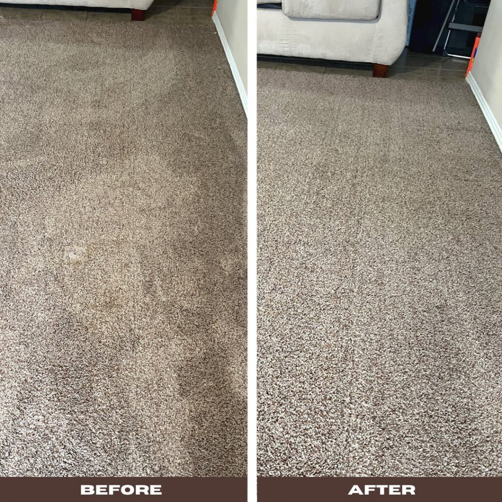 Before and after professional carpet cleaning in a residential hallway by Arkansas Floor and Upholstery Care LLC in Fort Smith, AR.
