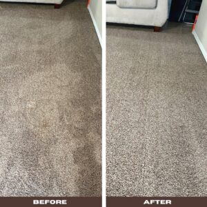 Before and after professional carpet cleaning in a residential hallway by Arkansas Floor and Upholstery Care LLC in Fort Smith, AR.