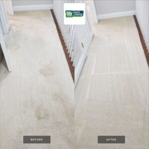 Before and after view of a professionally cleaned hallway carpet by My Carpet Cleaning & Restoration Services in Silver Spring, MD.