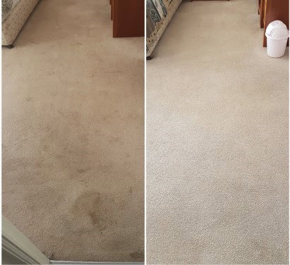 Before and after comparison of a hallway carpet cleaning by Professional Carpet Systems of Raleigh, NC