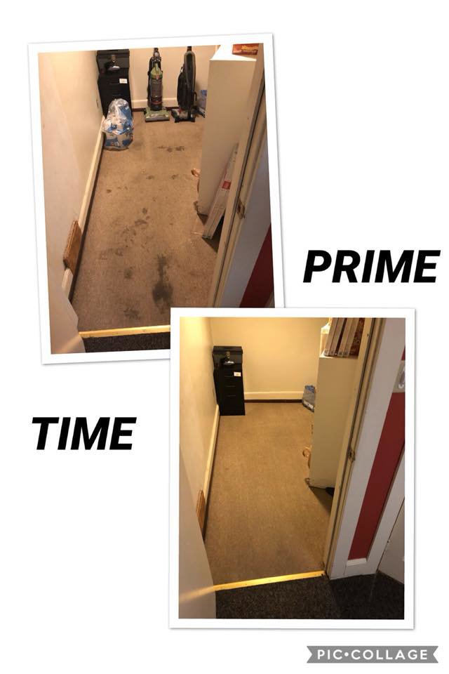 Before and after photos of a hallway carpet cleaning service by Sure Clean Professionals in Port St. Lucie, FL