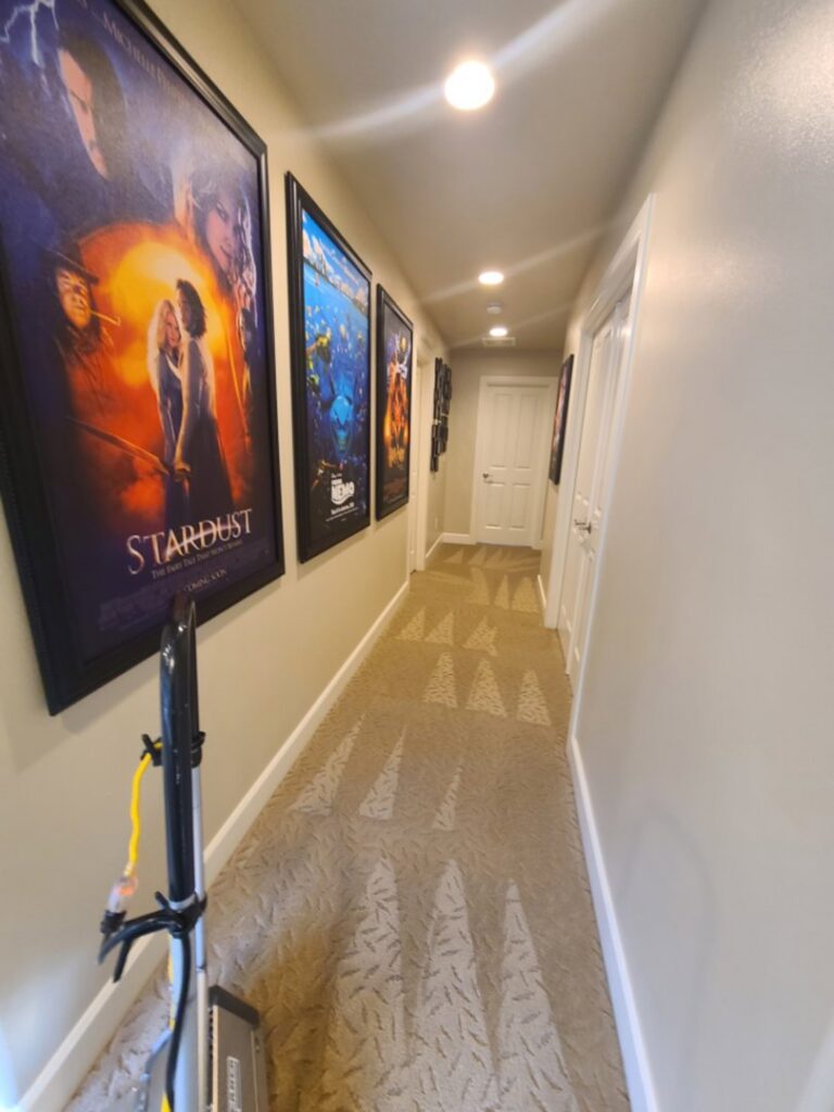 Hallway carpet being cleaned with visible cleaning lines and equipment by Select Carpet Clean LLC in Scranton, PA.