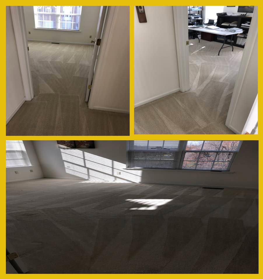 Before and after photos of hallway and room carpet cleaning, showing fresh vacuum lines by Sure Clean Professionals in Port St. Lucie, FL