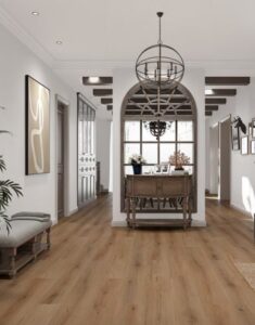 A spacious hallway featuring new wood-look flooring installed by Carpet Planet LLC in Colorado Springs, CO.