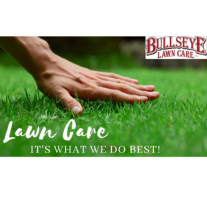A hand gently touching lush green grass, representing quality lawn care by Bullseye Lawn Care and Tree Service LLC in Sioux Falls, SD.