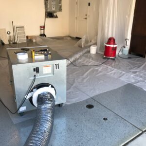 Interior space set up for heat treatment pest control with specialized equipment by Intensive Pest Control in Long Beach, CA.