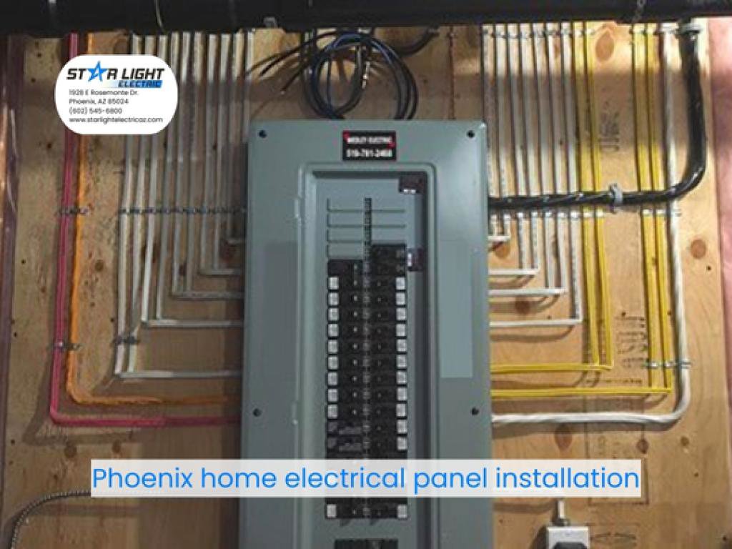 A newly installed home electrical panel with conduits and wiring by Star Light Electric LLC in Phoenix, AZ