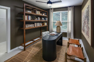 A modern home office featuring newly installed carpet by Milos flooring in Raleigh, NC