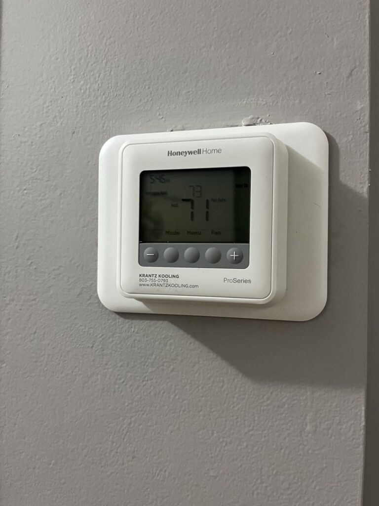 A Honeywell Home ProSeries thermostat displaying 73 degrees, installed by Krantz Kooling & Heating in West Columbia, SC