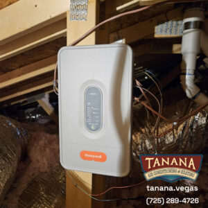 A Honeywell HVAC control box installed in an attic by Tanana Air Conditioning & Heating in Las Vegas, NV.