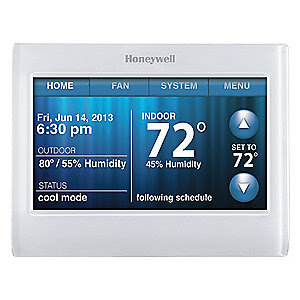 A modern Honeywell smart thermostat displaying temperature and humidity, representing advanced HVAC control solutions from B&G Air Specialists, LLC in Orlando, FL.