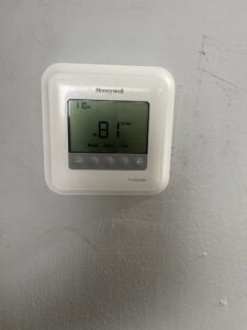 A newly installed Honeywell ProSeries thermostat by Wilcox Services in Temple Hills, MD.