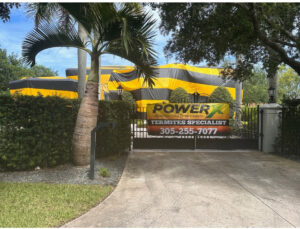 A house tented for termite fumigation by PowerX Pest Control of South Florida in Miami, FL.