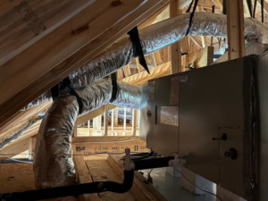 HVAC air handler and ductwork installation in an attic by HNM Cooling & Heating LLC in Church Point, LA.