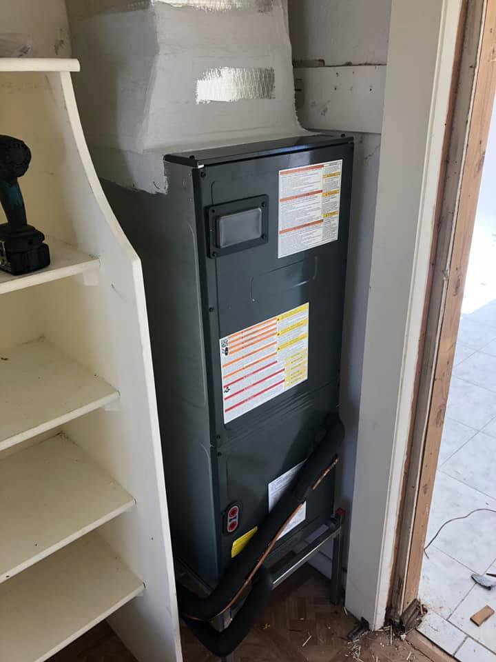 An indoor HVAC air handler unit recently installed by Back Bay Heating and Cooling in Cape Coral, FL
