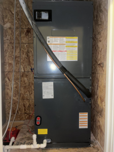 An indoor HVAC air handler unit recently installed by G & N Heating and Cooling in Huntsville, AL.