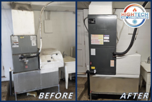 Before and after photos of an HVAC air handler replacement, demonstrating installation work by Keivin Rivero HVAC in Winter Garden, FL