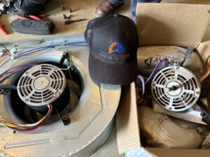 HVAC blower motor and fan components during a service by DiMartino's 5 Star Heating & Air Conditioning LLC in Salem, OR.