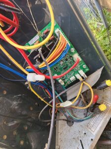 Close-up of an HVAC circuit board and wiring during service by Comfort Zone Mechanical in Antioch, TN.