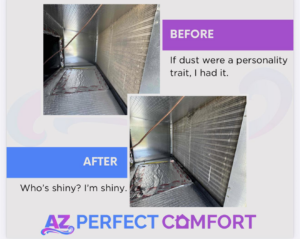 Before and after photos of a clean HVAC coil by AZ Perfect Comfort in Phoenix, AZ.