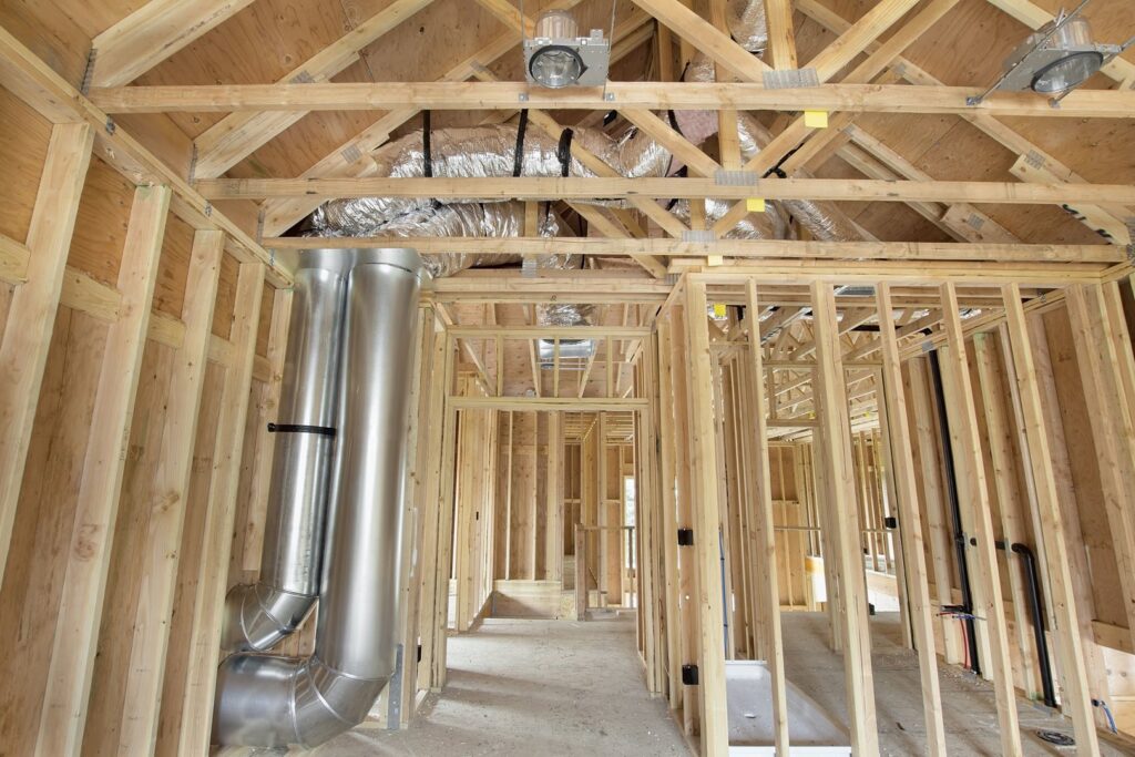 HVAC ductwork installation in a new construction building by Ductz of Southeast Michigan in Livonia, MI.