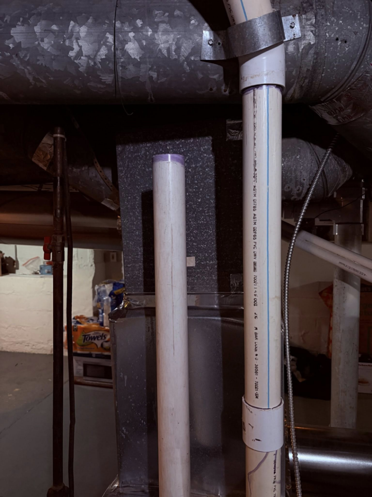 HVAC ductwork and a filter box in a basement, serviced by JR HVAC and More LLC in Parma, OH.