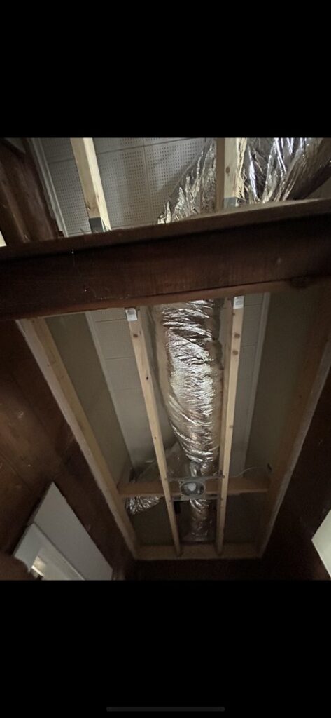 HVAC ductwork installed in a ceiling or crawlspace, demonstrating work by Air Advisors of Louisiana in Shreveport, LA.