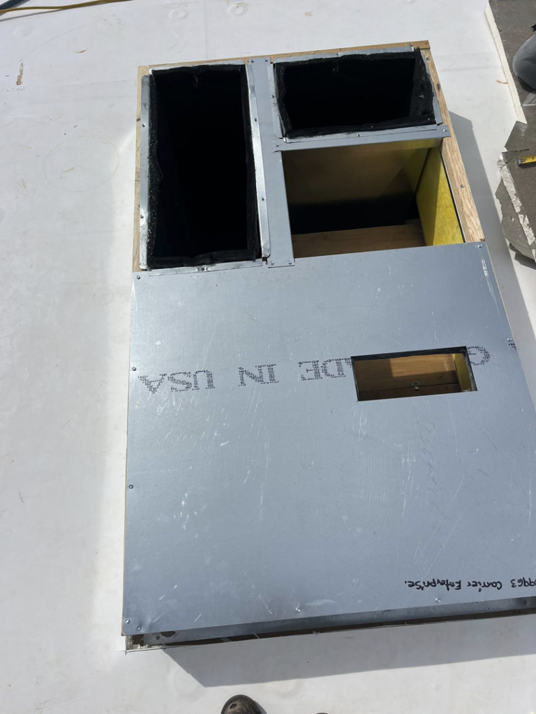 HVAC ductwork component with insulation being installed by Airman Solutions Inc in Oklahoma City, OK