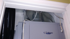 Close-up of HVAC ductwork connection during an installation by Rowan Heating and Air Conditioning, Inc. in Highland, MD