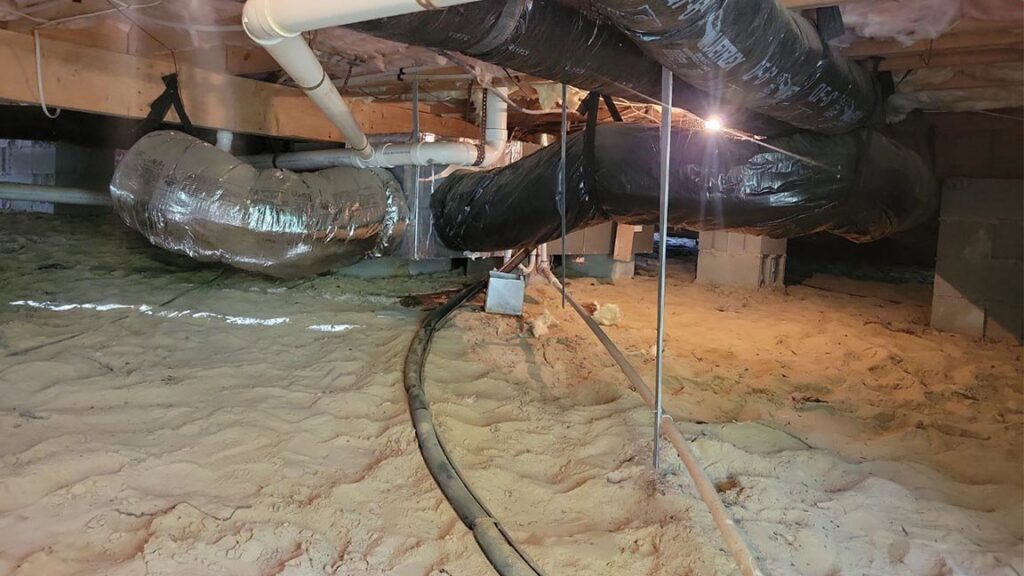 HVAC ductwork installed in a crawl space by Comfort Hounds Heating & Cooling in Raleigh, NC.