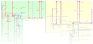 A detailed HVAC ductwork design blueprint showing heat loss calculations for a building by Heat Loss Calcs By Matt in Saint George, UT.