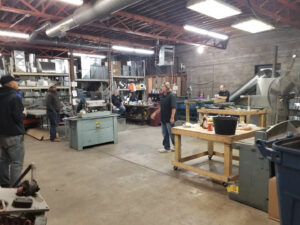 Interior view of the HVAC ductwork fabrication shop at Frederick Plumbing, Heating & Air Conditioning in Wichita, KS