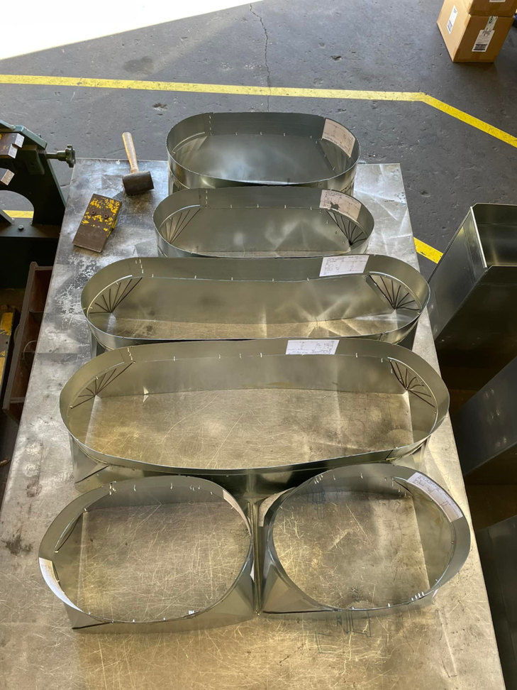 Custom sheet metal HVAC ductwork being fabricated by Southern Equipment Corporation in Tampa, FL