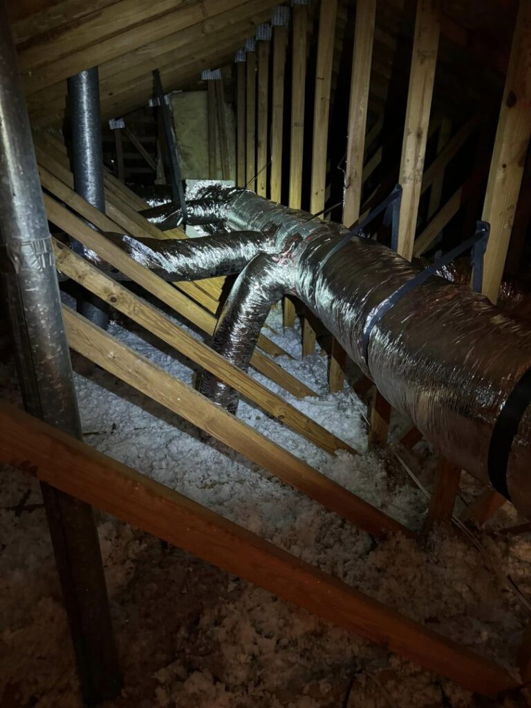 HVAC ductwork installation in an attic by Tadlock Heating & Air Conditioning in Tallahassee, FL