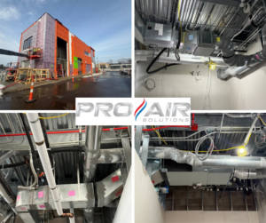 HVAC ductwork and units being installed inside a commercial building by Pro Air Solutions in Cleveland, OH