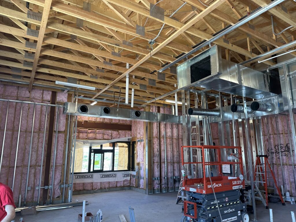 New HVAC ductwork being installed in a commercial building under construction by Gotham Air LLC in Glendale, AZ.